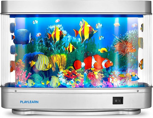 Playlearn Fake Fish Tank Mini Aquarium - Artificial Fish Tank with Moving Fish - Fake Aquarium Lamp - Perfect Sensory Lamp PLAYLEARN