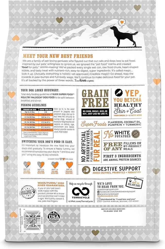 I and love and you Nude Super Food Dry Dog Food - Turkey + Chicken - Prebiotic + Probiotic, Grain Free, Real Meat, No Fillers, 23lb Bag - PAWPICO