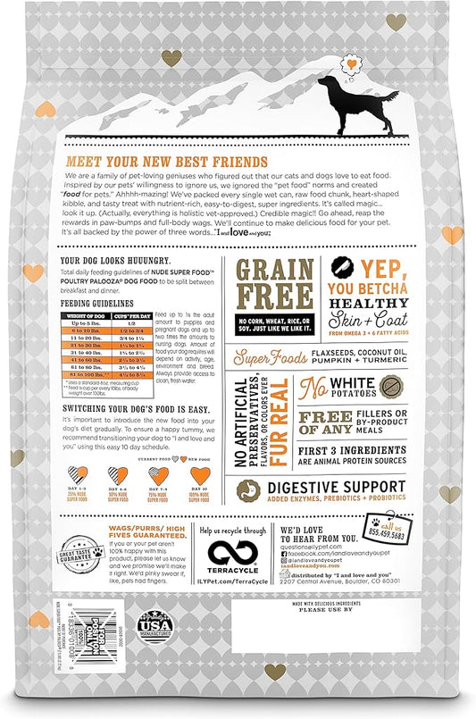 I and love and you Nude Super Food Dry Dog Food - Turkey + Chicken - Prebiotic + Probiotic, Grain Free, Real Meat, No Fillers, 23lb Bag - PAWPICO