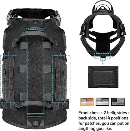 Forestpaw Tactical Dog Harness for Large Dogs,Tactical Dog Collar with Bungee Leash Set,No Pull Military Dog Harness for Dog Walking Training,Adjustable for Medium Large Dogs,Black L Forestpaw