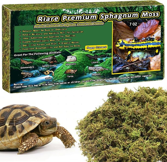Riare 7 OZ Premium Sphagnum Moss for Reptiles- 10QT Natural Live Moss Reptile Moss Bedding for Terrarium, Hatching, Forest Sphagnum Moss Reptile Substrate for Snakes, Gecko, Turtles, Frogs, Leopard Riare