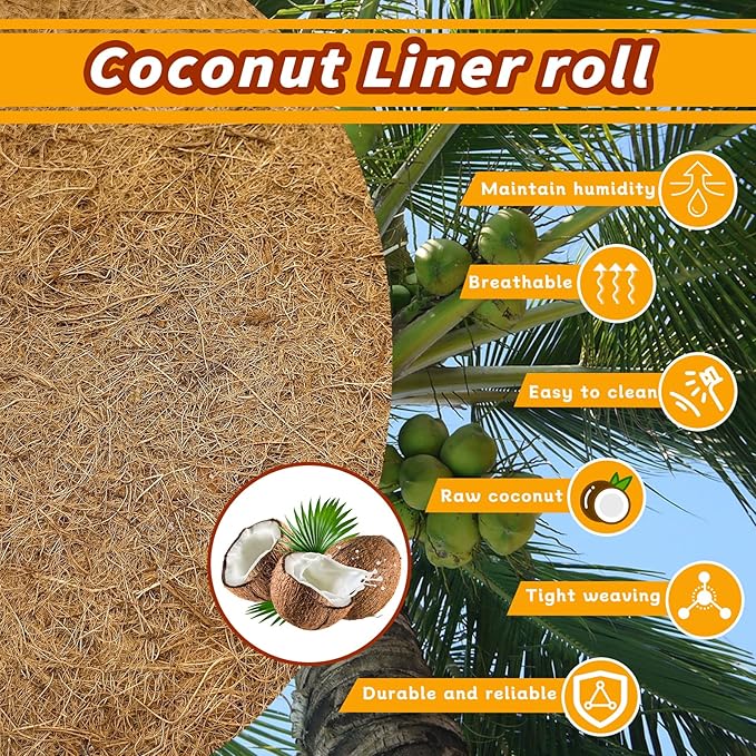 Hamiledyi Reptile Carpet Coconut Fiber Substrate Coco Liner Roll 118x15.7in Lizard Cage Mat Natural Coco Fiber Bedding for Bearded Dragon,Turtles,Iguana,Tortoise Pad Garden Decoration Hamiledyi