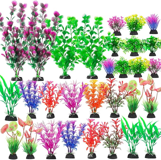 CousDUoBe 30Pcs Aquarium Plants, Fish Tank Accessories Artificial Aquatic Plants,Full Set of Fish Tank Decorations, Various Sizes CousDUoBeAquariumfishtankdecoration
