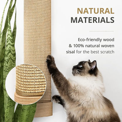 7 Ruby Road Wall Mounted Cat Scratching Post - Wall Mount Wooden Sisal Cat Scratcher & Vertical Scratch Pad (Replaceable) - Modern Cat Wall Furniture for Indoor Cats or Kittens (29.5 x 6 in) - PAWPICO