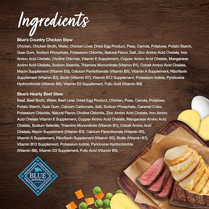 Blue Buffalo Blue's Stew Natural Wet Dog Food, Made with Natural Ingredients, Hearty Beef and Country Chicken Variety Pack, 12.5-oz. Cans, 6 Count - PAWPICO
