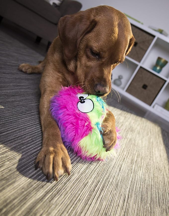 goDog Furballz Squeaky Plush Ball Dog Toy, Chew Guard Technology - Rainbow, Large - PAWPICO