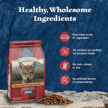 Blue Buffalo Wilderness Rocky Mountain Recipe High-Protein Dry Puppy Food with DHA, Made in the USA with Natural Ingredients Plus Wholesome Grains, Red Meat, 4.5-lb. Bag - PAWPICO