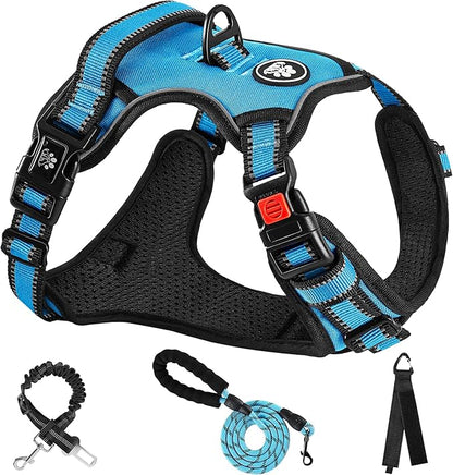 NESTROAD No Pull Dog Harness,Adjustable Oxford Dog Vest Harness with Leash,Reflective No-Choke Pet Harness with Easy Control Soft Handle for Small Medium Dogs(Medium,Blue) NESTROAD