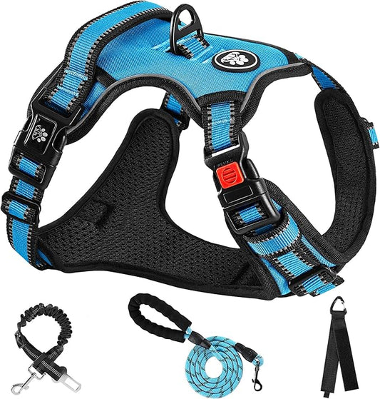 NESTROAD No Pull Dog Harness,Adjustable Oxford Dog Vest Harness with Leash,Reflective No-Choke Pet Harness with Easy Control Soft Handle for Large Dogs(X-Large,Blue) NESTROAD
