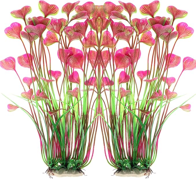 ALEGI Fish Tank Decorations Plastic Plants Large,Aquarium Artificial Plants Decoration Ornament Safe for All Fish-16 inch 2Pcs (Red 2 Pcs) ALEGIAquarium