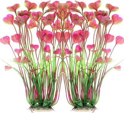 ALEGI Fish Tank Decorations Plastic Plants Large,Aquarium Artificial Plants Decoration Ornament Safe for All Fish-16 inch 2Pcs (Red 2 Pcs) ALEGIAquarium
