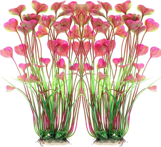 ALEGI Fish Tank Decorations Plastic Plants Large,Aquarium Artificial Plants Decoration Ornament Safe for All Fish-16 inch 2Pcs (Red 2 Pcs) ALEGIAquarium
