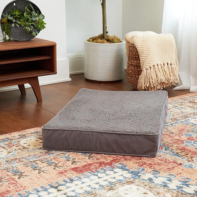 Happy Hounds Oscar Rectangle Orthopedic Foam Sherpa Dog Bed, Small (36 x 24 in.), Pewter - PAWPICO