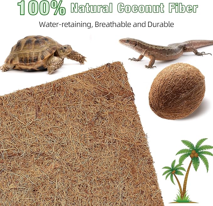 ZeeDix 10 Pieces Reptile Carpet- 12 x 12 inches Natural Coconut Fiber Pet Mat Tortoise Carpet Mat Coco Fiber Substrate Liner Pet Terrarium Liner for Lizard Turtle Snake Gecko Bearded Dragon ZeeDix