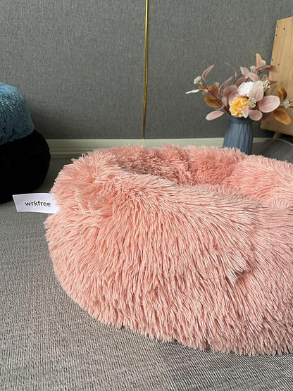 Pink Dog Bed for Small Dogs Machine Washable, Calming Bed for Puppy with Anxiety,19 Inch Round Donut Cute Soft Plush Cuddler Girl Dog Bed for small size dogs with Fluffy Faux Fur,Fits Under 10 lb Pets - PAWPICO