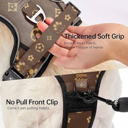 NESTROAD No Pull Dog Harness,Adjustable Oxford Dog Vest Harness with Leash,Reflective No-Choke Pet Harness with Easy Control Soft Handle for Small Dogs(Small,Dark Brown) NESTROAD