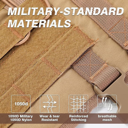 No Pull Tactical Dog Harness for Small Dogs, Escape Proof Molle Dog Vest Harness and Leash Set, Adjustable Military Service Dog Harness with Handle for Medium Large Dogs(Brown, Small) Yungaspy