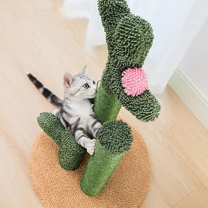 Pesofer Cactus Cat Scratching Post Cat Scratcher with 3 Scratching Poles, Flower Décor and Dangling Ball for Kitten, Adult Cats Large - PAWPICO