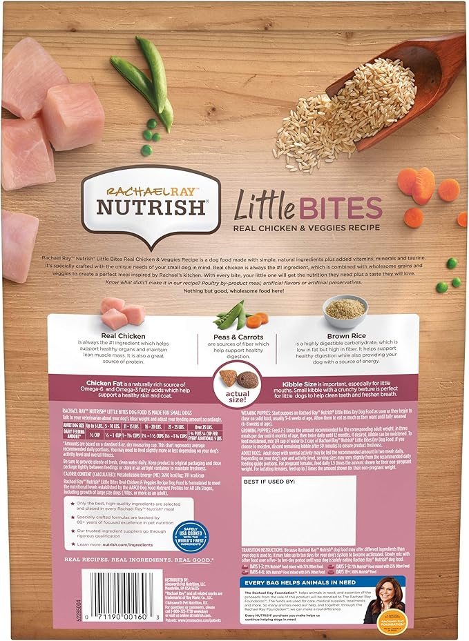 Nutrish Rachael Ray Little Bites Dry Dog Food, Chicken & Veggies Recipe for Small Breeds, 6 Pounds - PAWPICO