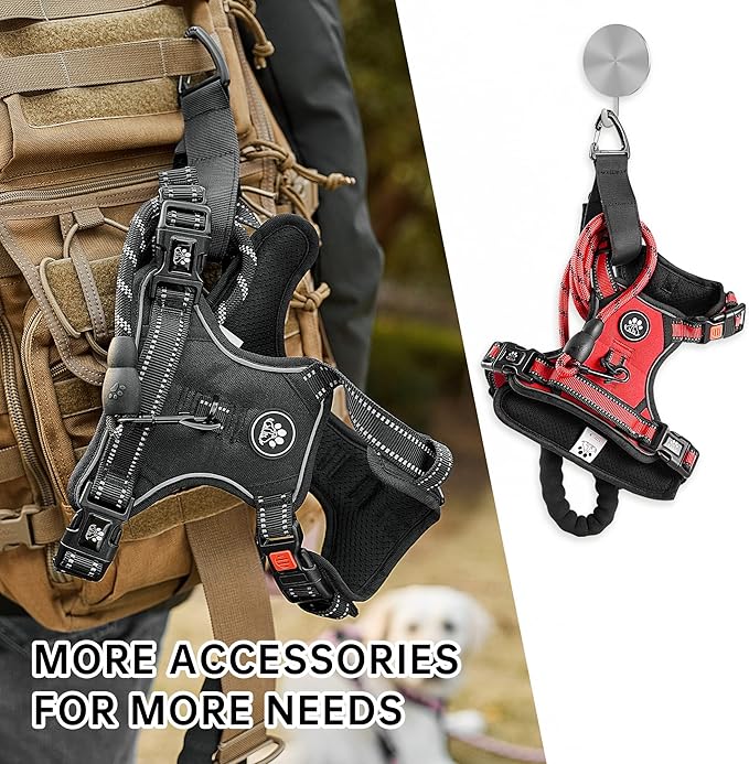 NESTROAD No Pull Dog Harness,Adjustable Oxford Dog Vest Harness with Leash,Reflective No-Choke Pet Harness with Easy Control Soft Handle for Large Dogs(Large,Red) NESTROAD