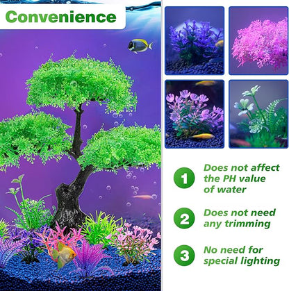 Ameliade Aquarium Artificial Plastic Plants Decoration, Aquarium Tree Decor Set, Goldfish Betta Fish Tank Decorations Hides Accessories (Green) Ameliade