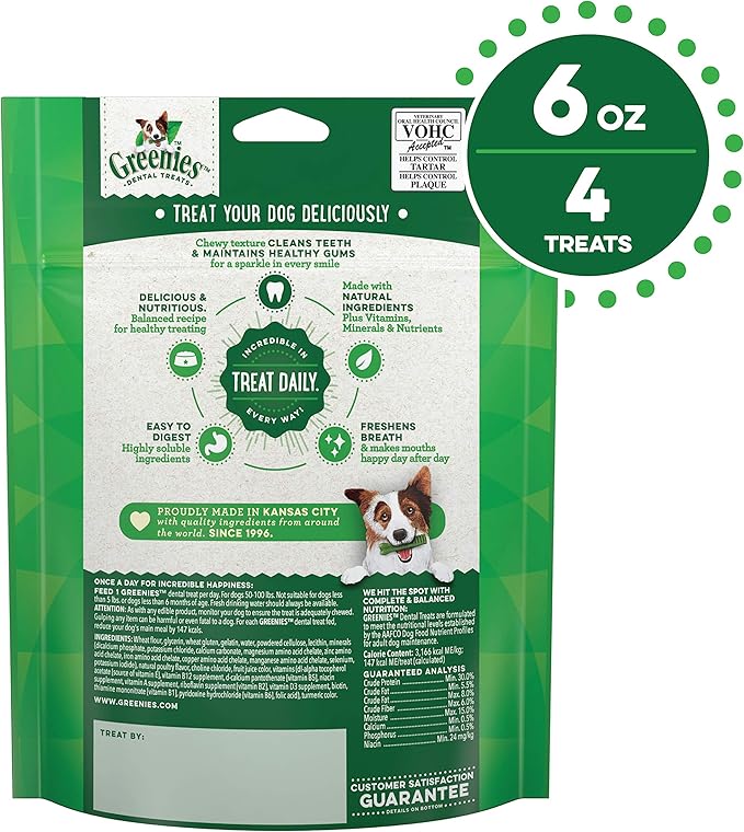 Greenies Original Large Natural Dental Care Dog Treats, 6 oz. Pack (4 Treats) - PAWPICO