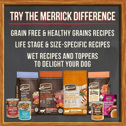 Merrick Grain Free Bone Broth, Premium Human Grade And Gluten Free Dog And Cat Food Topper Pouches, Chicken - 16 oz. Pouch - PAWPICO