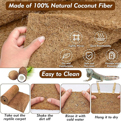 ZeeDix 10 Pieces Coconut Fiber Reptile Substrate Mat, 8 x 8 inches Natural Coco Coir Mat Turtle Bedding Tortoise Carpet Reptile Terrarium Liner for Lizard Snake Turtle Gecko Bearded Dragon ZeeDix