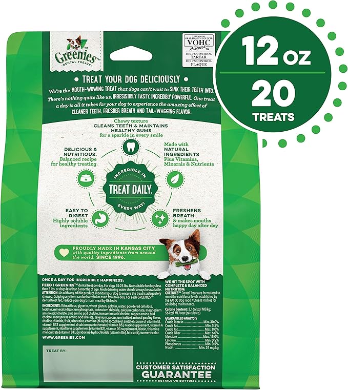 Greenies Original Petite Natural Dental Care Dog Treats, 12 oz. Pack (20 Treats) - PAWPICO