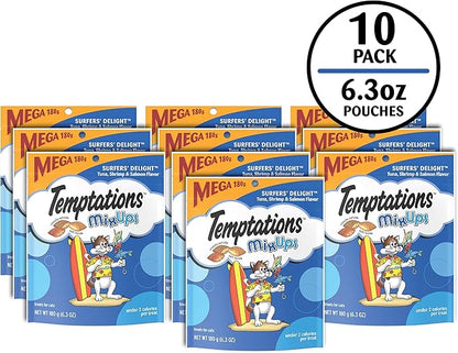 TEMPTATIONS MIXUPS Crunchy and Soft Cat Treats Surfer's Delight Flavor, 6.3 oz. Pouch, Pack of 10 Temptations