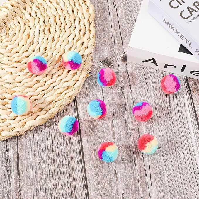 KALIONE 30 Pcs Soft Plush Cat Ball 1.2-inch Rainbow Cat Toy Balls Fuzzy Kitty Balls Kitten Puff Balls Colorful Cat Pom Pom Balls for Cat Kitten Pet Playing Exercising - PAWPICO
