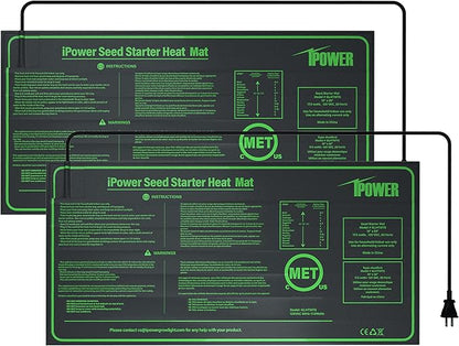 iPower Durable Seedling Heat Mat Warm 10" x 20" - 2 Pack Hydroponic Heating Pad Waterproof for Seed Starting Greenhouse and Germination iPower