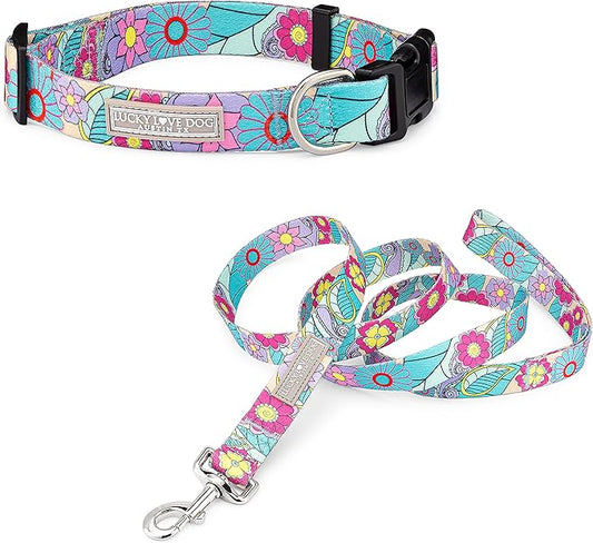 Lucky Love Dog Collar and Leash Combo, Cute Collar and Leash Set for Small Female Dogs, Part of Purchase Donated to Rescue (Small, Caroline, Combo) LuckyLoveDog