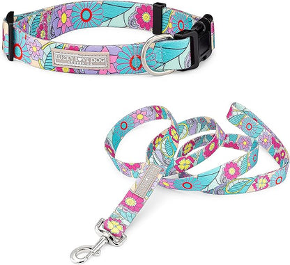 Lucky Love Dog Collar and Leash Combo, Cute Collar and Leash Set for Large Female Dogs, Part of Purchase Donated to Rescue (Large, Caroline, Combo) LuckyLoveDog