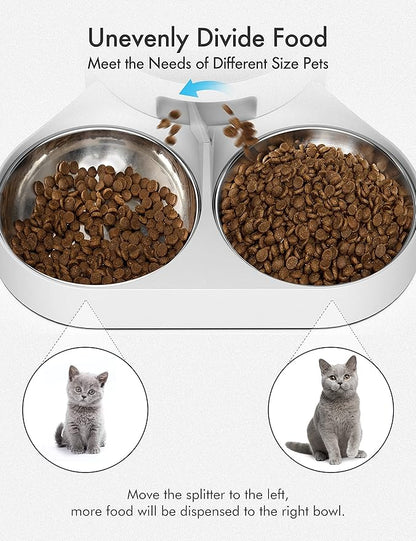 PETLIBRO Pet Food Splitter with Stainless Steel Bowls, Automatic Cat Feeder Bowls for Two Cats or Dogs, Suitable for PETLIBRO Automatic Cat Feeder PLAF005, PLAF006, PLAF103, PLAF203, White - PAWPICO