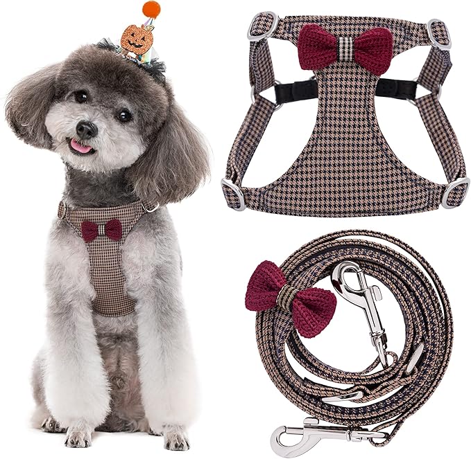 Puppytie No Pull xs Dog Harness with Multifunction Dog Leash,Soft Adjustable No Choke Escape Proof Pet Harness Vest,Knitted Brown,xs Puppytie