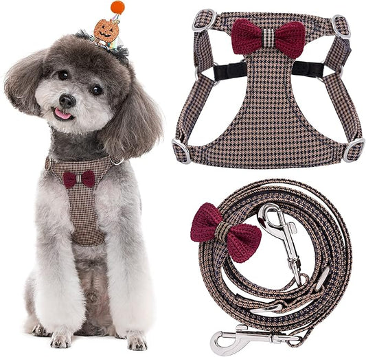 Puppytie No Pull xs Dog Harness with Multifunction Dog Leash,Soft Adjustable No Choke Escape Proof Pet Harness Vest,Knitted Brown,xs Puppytie