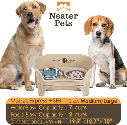 Neater Feeder Express Medium to Large Mess Proof Feeder for Dogs, 2 Cup Slow Feed Bowl & 7 Cup Stainless Steel Water Bowl, No Spill, Non-Tip, Non-Slip, Elevated Dog Bowls. Aids Digestion. Made in USA - PAWPICO