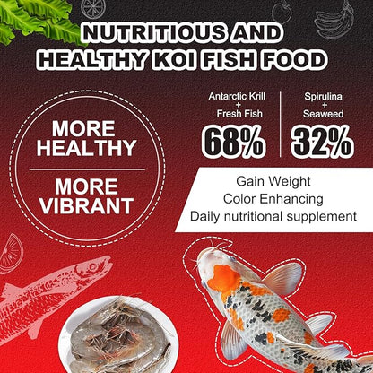 Koi Fish Food Dedicated - Color Enhancing Gain Weight Promote Absorption Three Effect Syncretism Natural Ingredients Antarctic Krill Spirulin Clear Water Formula Pond Fish Food(2.6LB) yizeril