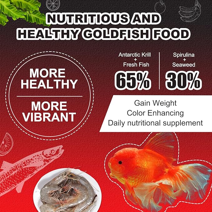Goldfish Food Pellets Dedicated - Color Enhancing Gain Weight Promote Absorption Three Effect Syncretism Natural Ingredients Antarctic Krill Spirulin Clear Water Formula Gold Fish Food (13oz) yizeril