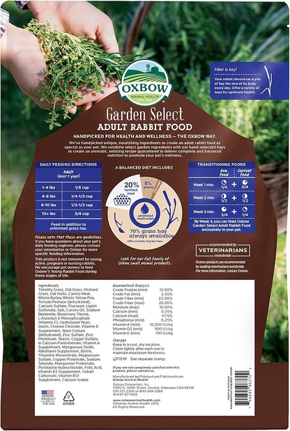 Oxbow Animal Health Garden Select Adult Rabbit Food, Garden-Inspired Recipe for Adult Rabbits, No Soy or Wheat, Non-GMO, Made in The USA, 8 Pound Bag OxbowAnimalHealth