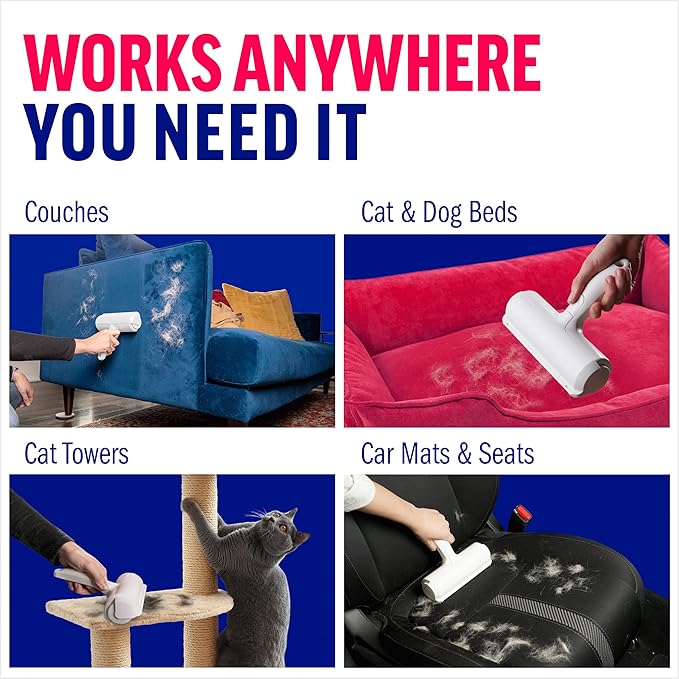 Chom Chom Roller Pet Hair Remover and Reusable Lint Roller - ChomChom Cat and Dog Hair Remover for Furniture, Couch, Carpet, Clothing and Bedding - Portable, Multi-Surface Fur Removal Tool - PAWPICO