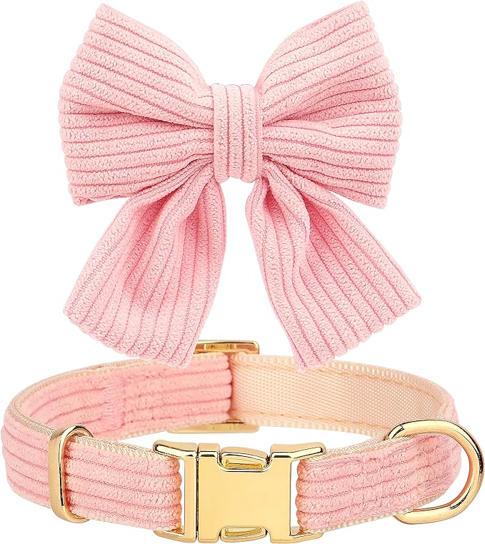 Didog Cute Small Dog Collar Harness & Leash Set, Adjustable Dog Collars and Leashes with Bowtie, Breathable Soft Mesh Padded Dog Vest for Puppies Small Dogs Walking,Pink, M Didog