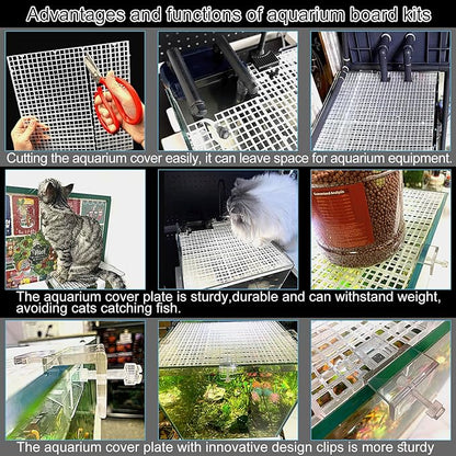 4 Aquarium lid Hood Fish Tank top Cover Terrarium lid Plastic Grid Panel Egg Crate Grate 6 Aquarium Glass Cover Board Clip Weramics