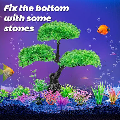 Ameliade Aquarium Artificial Plastic Plants Decoration, Aquarium Tree Decor Set, Goldfish Betta Fish Tank Decorations Hides Accessories (Green) Ameliade
