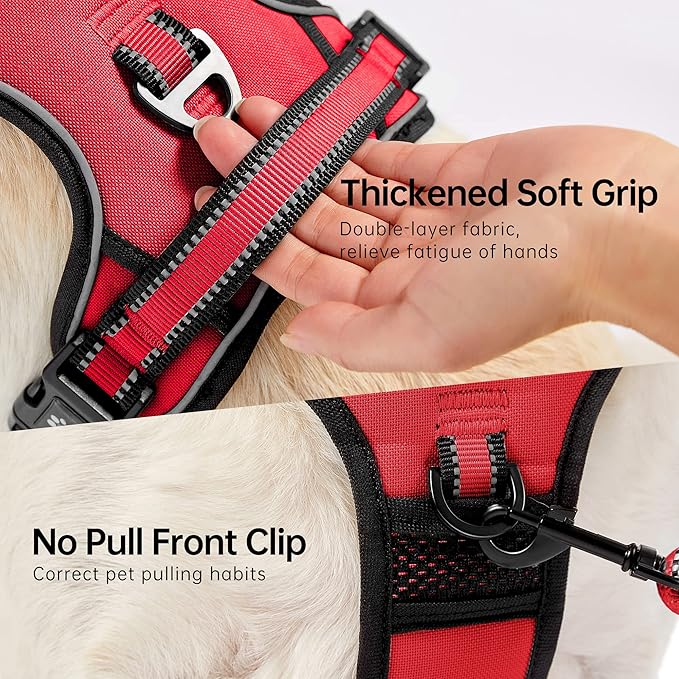 NESTROAD No Pull Dog Harness,Adjustable Oxford Dog Vest Harness with Leash,Reflective No-Choke Pet Harness with Easy Control Soft Handle for Large Dogs(X-Large,Red) NESTROAD