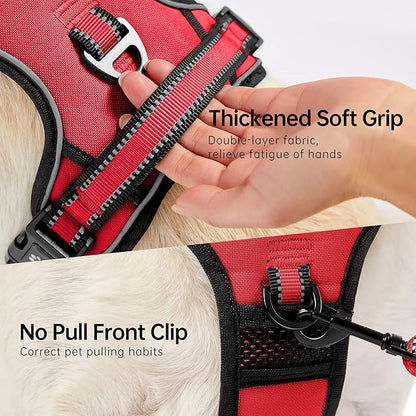 NESTROAD No Pull Dog Harness,Adjustable Oxford Dog Vest Harness with Leash,Reflective No-Choke Pet Harness with Easy Control Soft Handle for Large Dogs(X-Large,Red) NESTROAD
