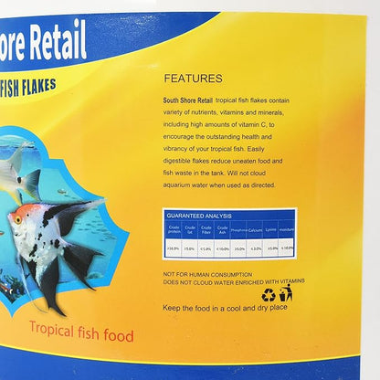 Color Enhancing Tropical Fish Food Flakes - 2.5lb Bulk Fish Food| Veteran Owned - Suitable for all Freshwater, Marine, Pond, And Goldfish | Nutritious Diet with Shrimp, Plankton, and Spirulina SouthShoreRetailLLC