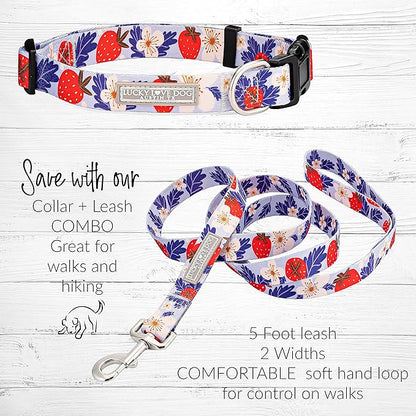 Lucky Love Dog Collar Combo Set, Strawberry Cute Girl Dog Collar and Leash Set, Dog Collar and Leash Set for Large Dogs, Part of Purchase Donated to Rescue (Large, Sweet Berry, Combo) LuckyLoveDog
