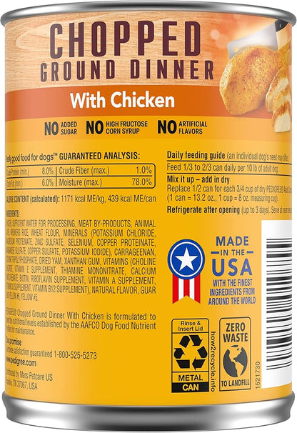 PEDIGREE CHOPPED GROUND DINNER Adult Canned Soft Wet Dog Food with Chicken, 13.2 oz. Cans (Pack of 12) - PAWPICO